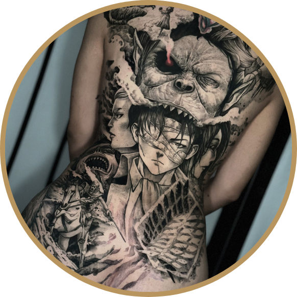 Tatuaje Anime & Blackwork en Konoha Tattoo Madrid